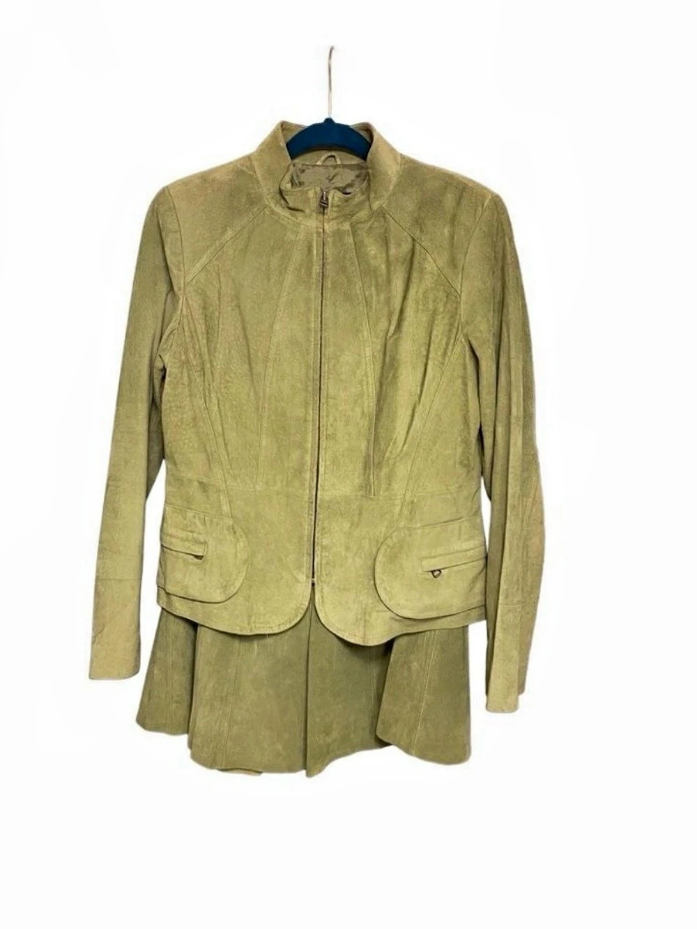 Alfani Leather Jacket & Skirt Set in Green Size Medium